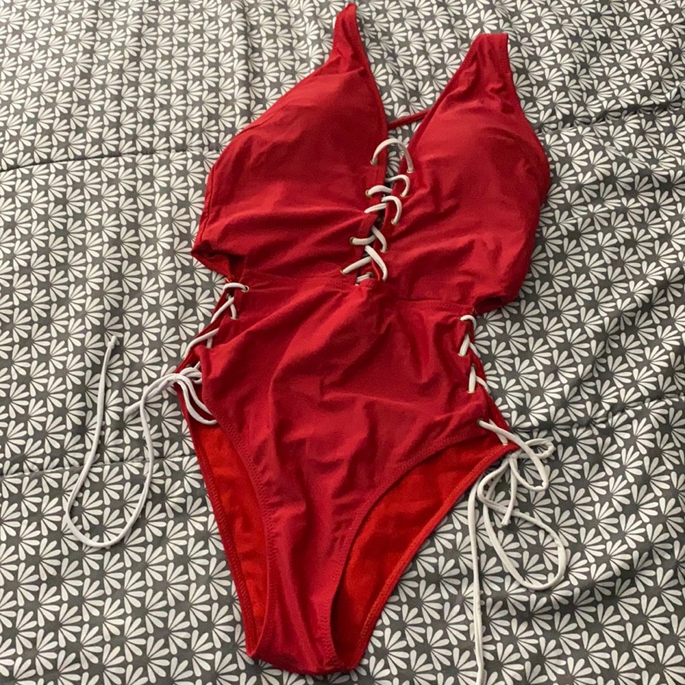 red sexy one piece bathing suit